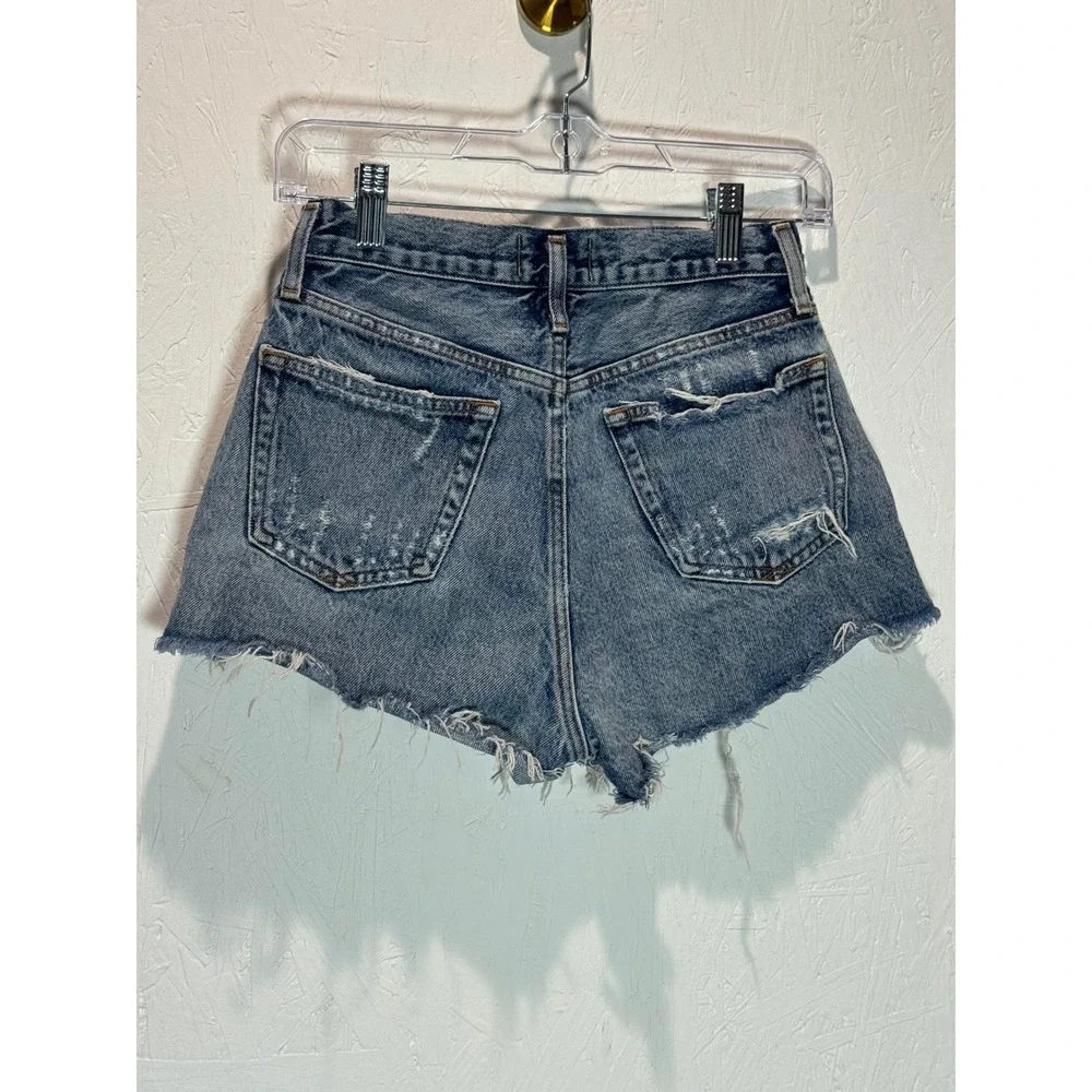 Agolde Parker Vintage Cut Off Denim Shorts Medium Wash Blue Distressed Size 25